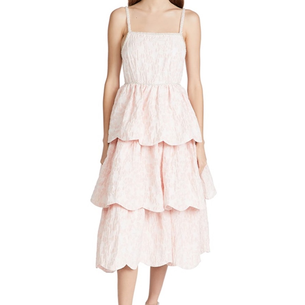 Sister Jane Point Jacquard Tiered Midi Dress Size XS